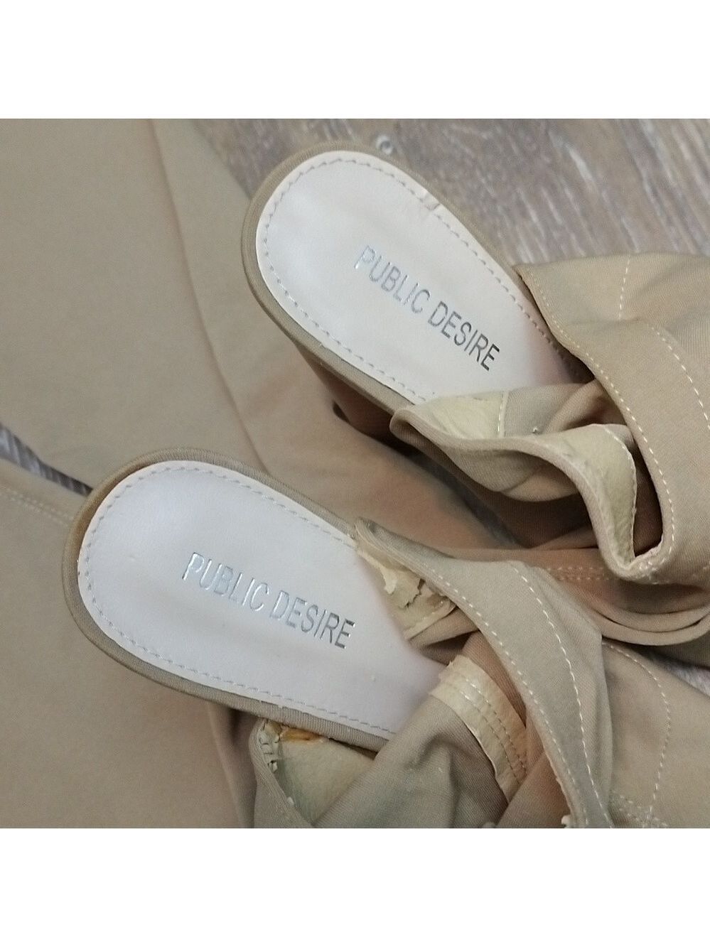 Public Desire Size 7 Tan Suede Peep-Toe Cutout Over-The-Knee Heel Boots - Picture 7 of 7